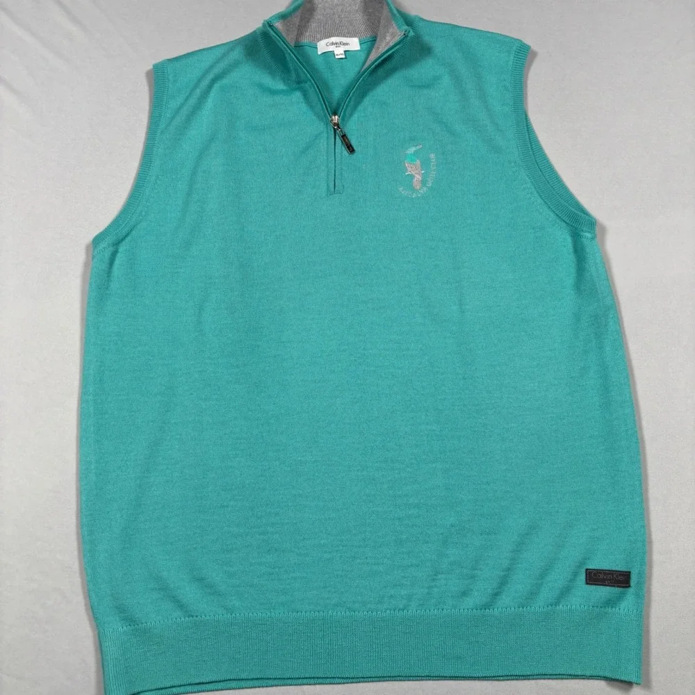 Calvin Klein Golf Vest Mens XL Teal Green Merino Wool Blend 1/4 Zip Antalya Club